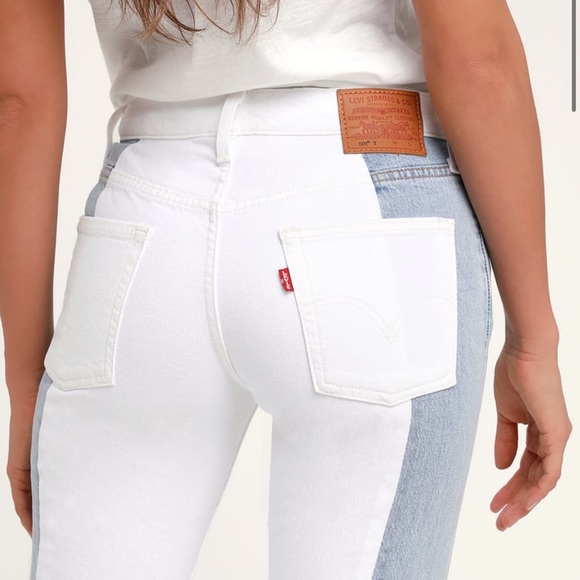 LEVIS 501 Taper Light Wash Color Block Cropped Jeans - Picture 3 of 8